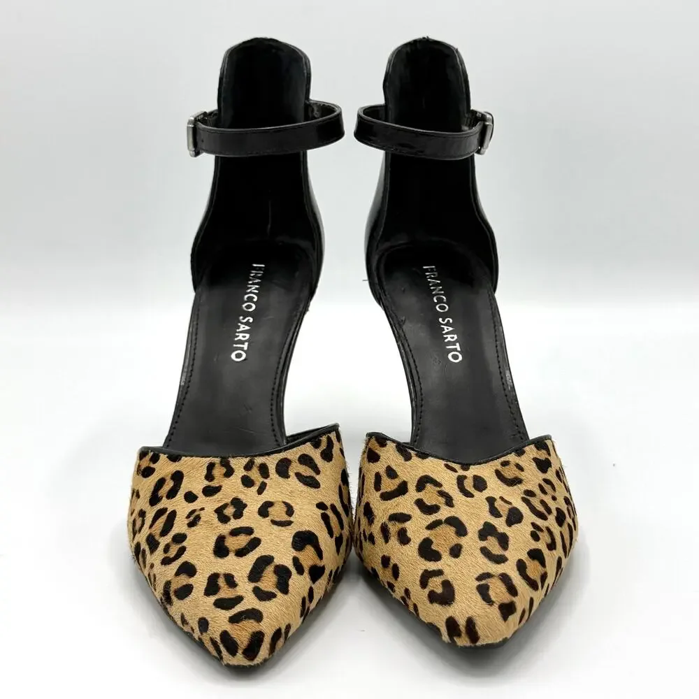 Franco Sarto Leopard Calf Hair Pointed Toe Stiletto Heels 7 Mob Wife